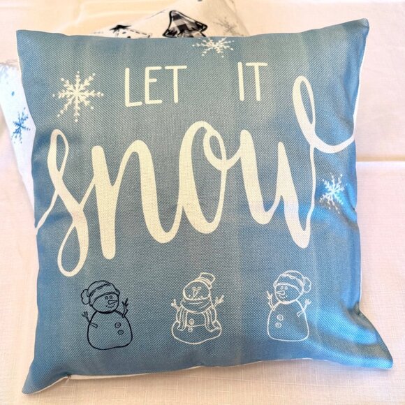 Holiday Decorative Throw Pillow Cover With Let It Snow Design and Snowmen Accent - Picture 1 of 6